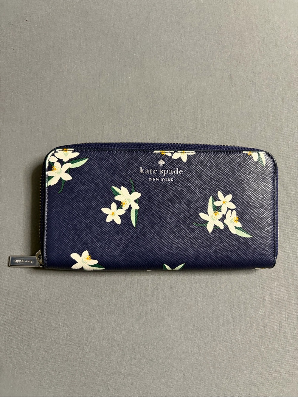 NWT Kate Spade Large Continental Wallet Parisian Navy Blue and Orange Blossom